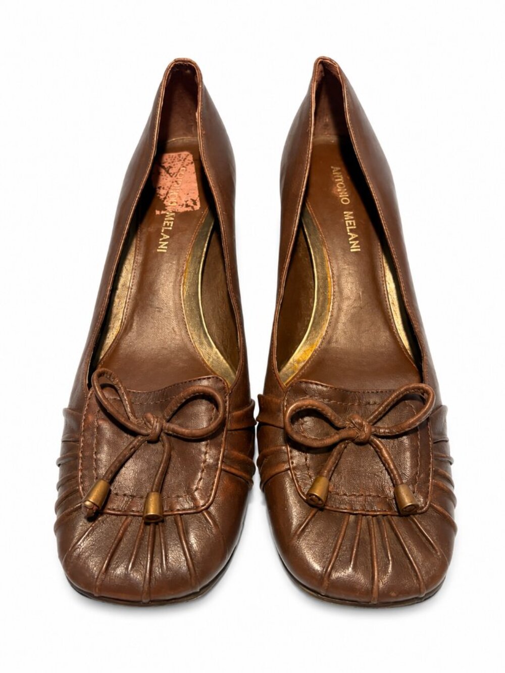 Antonio Melani Brown Leather Bow Kitten Heel Pumps Women's Size 9M